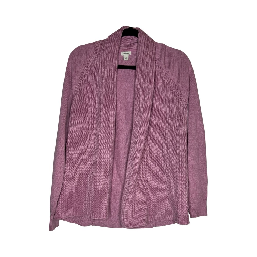 LL Bean Womens‎ Mauve Pink Cotton Shawl Collar Open Front Cardigan Sweater M